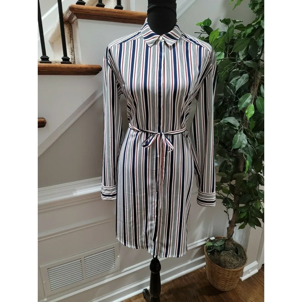 Express Women's Multicolor Polyester Collared Long Sleeve Knee Length Dress S - Image 11