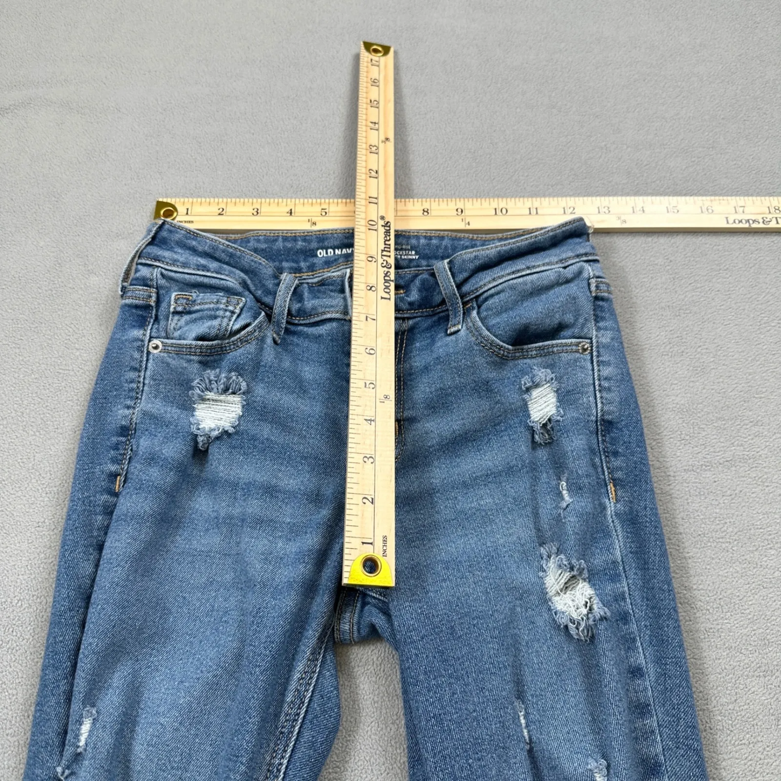 Old Navy Rockstar Super Skinny Jeans Women 0 25 Blue Mid Rise Distressed Raw Hem - Image 4