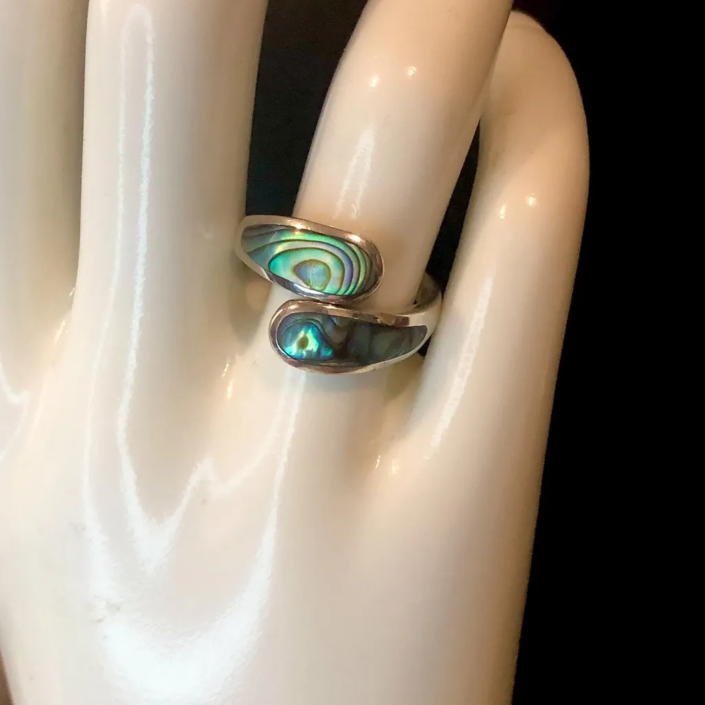 Sterling Silver Abalone Bypass Ring Size 7 - Image 14