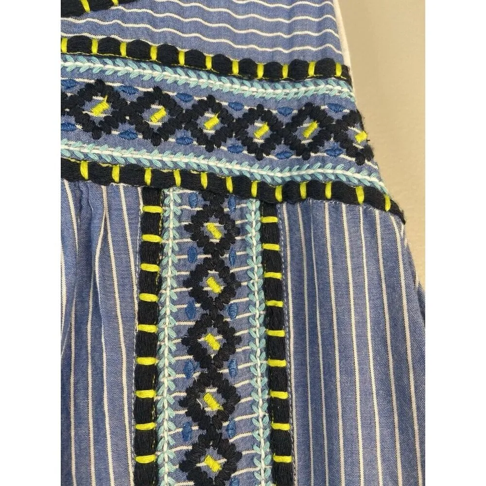 Vineyard Vines Yarn Dye Stripe‎ Embroidered Shift Dress Size XS Blue Sleeveless - Image 6