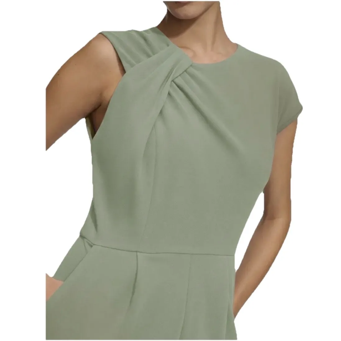 NWT Calvin Klein Sage Green Twist Neck Sleeveless Stretch Crepe Jumpsuit Size 8 - Image 2