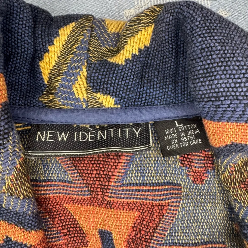 New Identity Blue and Red Geometric Blazer with Open Front Western Style. Size L - Image 13