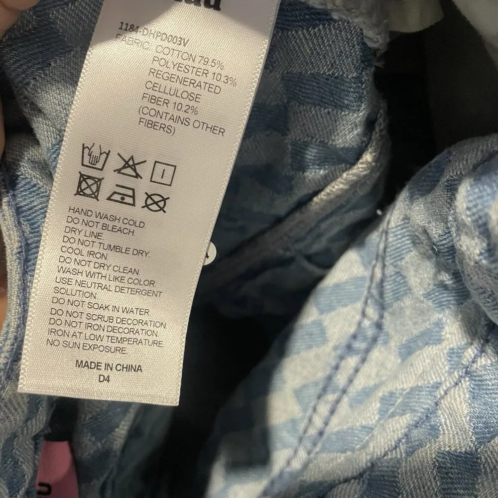 Chuu Skirt Womens Size Small Mini Denim Pleated Jean Light Wash Checkered Preppy Blue - Image 4