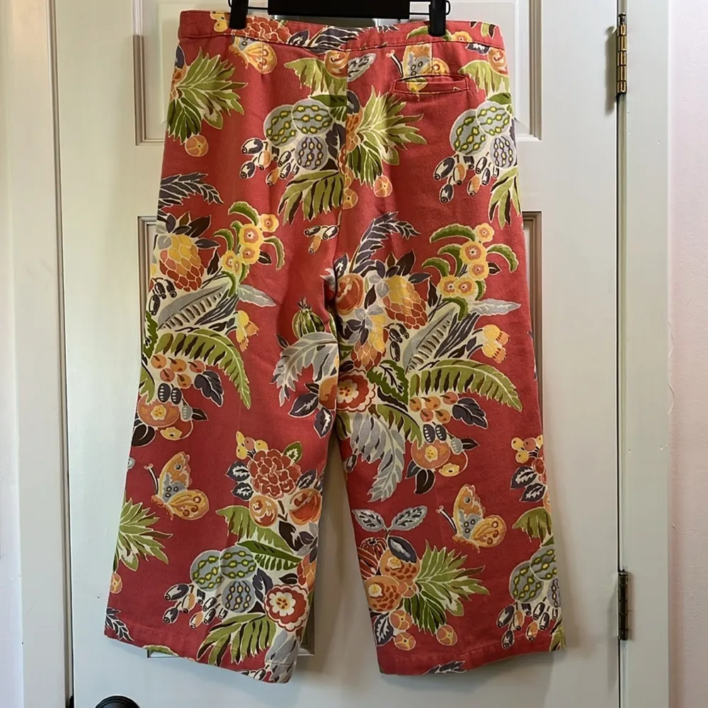 Vintage Suzette Floral Wide Leg Cropped Chino Style Pants - Size 14 - Image 3