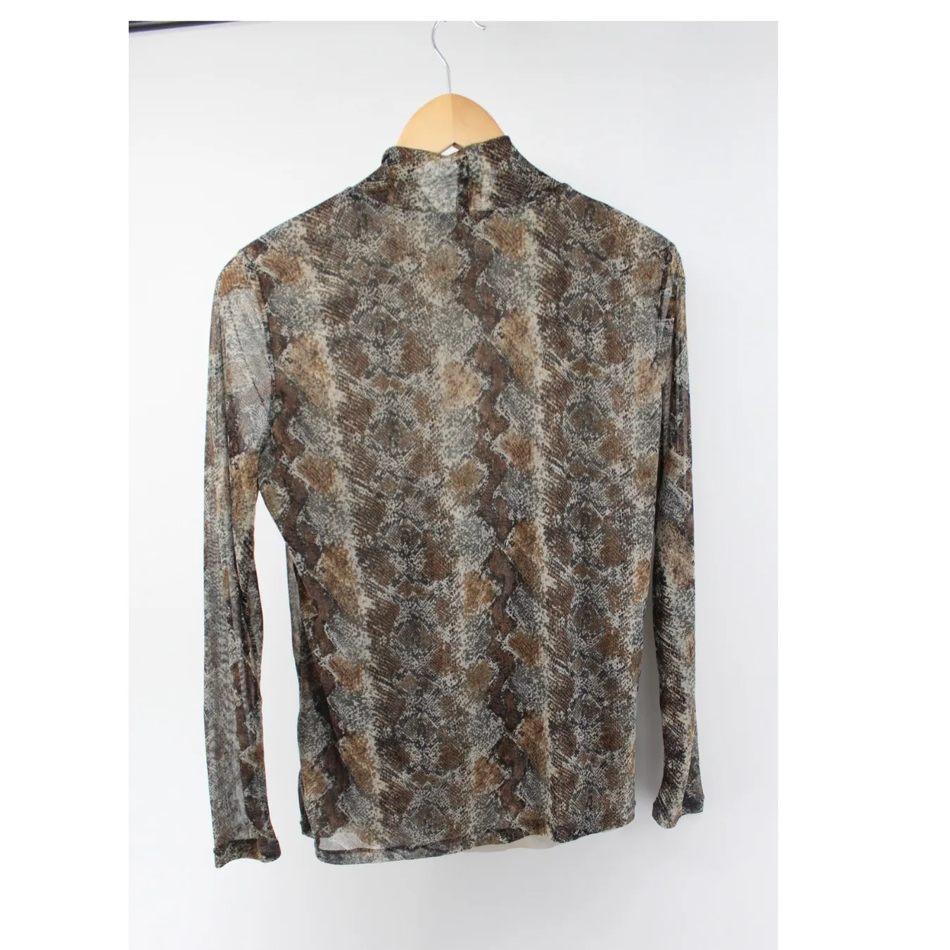 Tribal Sheer Knit Snakeskin Print Mock Neck Top – Women's Large Brown - Image 2