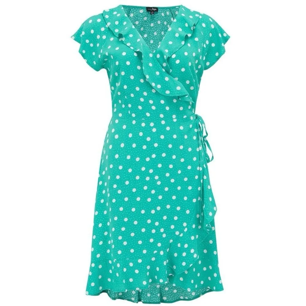 Pour Moi NWT Polka Dot Frill Flounced Ruffle Trim Textured Wrap Beach Dress 12 - Image 2
