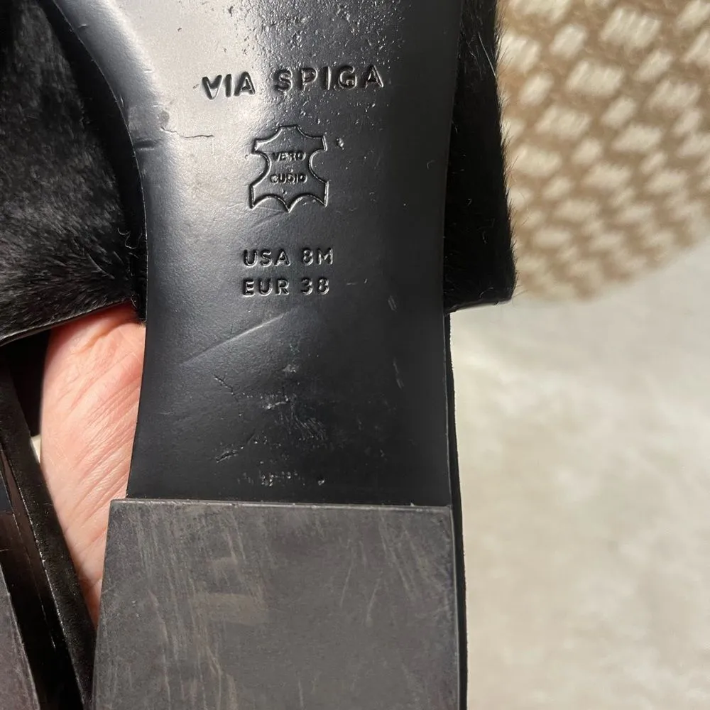 Via Spiga Black Genuine Real Fur Slides Flats Sandals 8M - Image 5