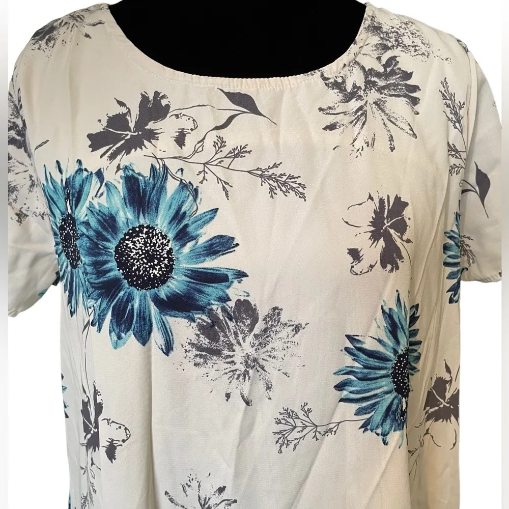 MTS Blue Gray Black Boho Artsy Hippie Fairy Cottagecore Witchy Mini Shirt Dress Size M - Image 2