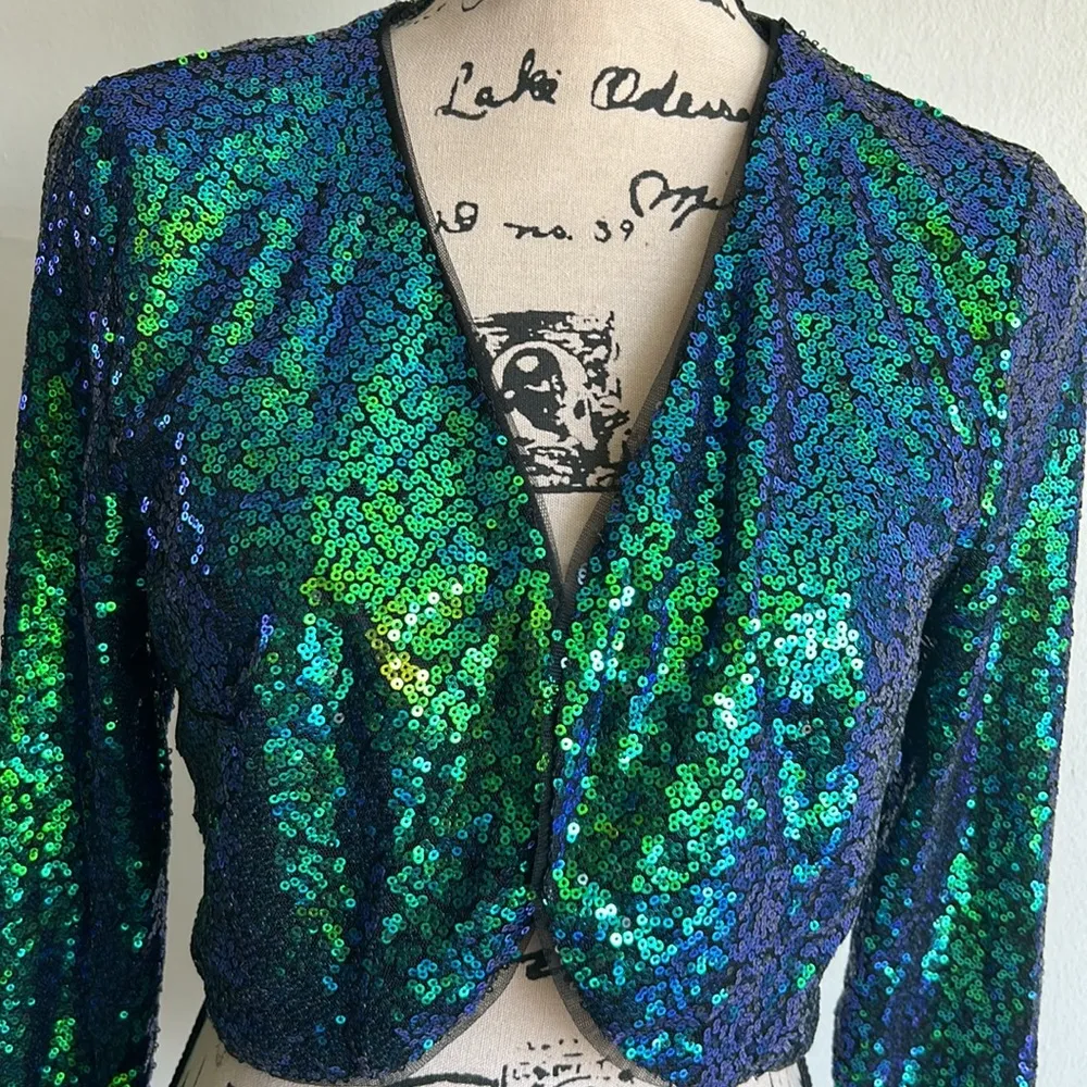 Belle Poque Elegant Retro Sequined Cropped Open Cardigan Jacket Size Medium NWT - Image 3