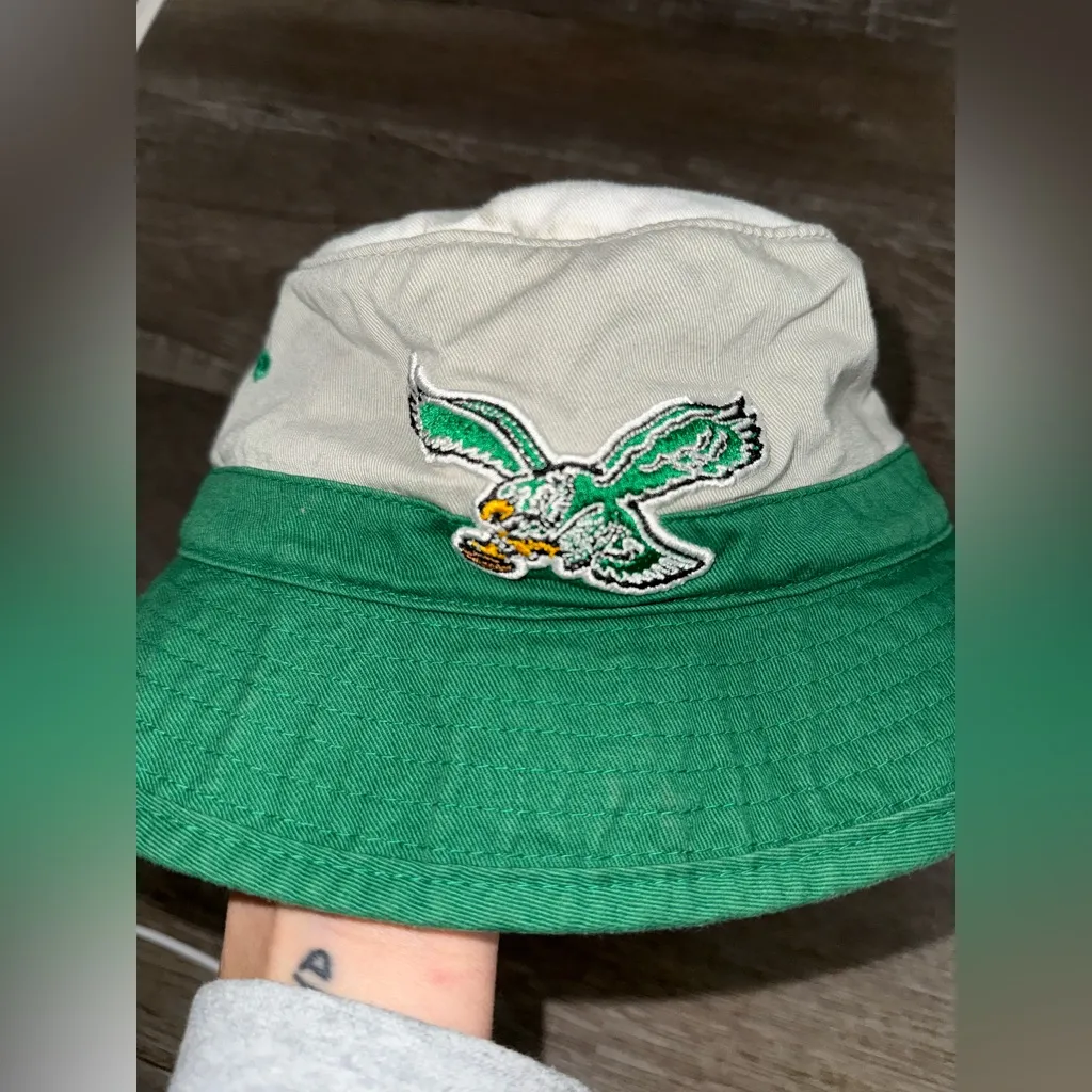 Mitchell & Ness Philadelphia Eagles Bucket Hat Throwback Hat Retro Gray Green - Image 10
