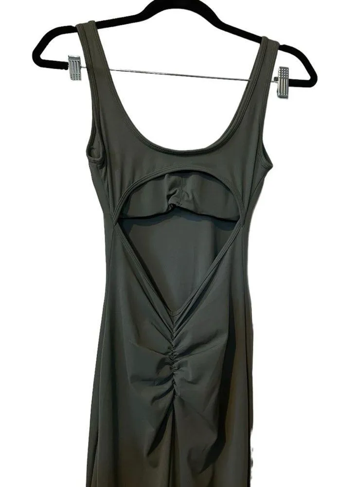 Olive Green Full Body Tank Jumpsuit With Wide Legs & Ruched Backside Size Medium - Image 6
