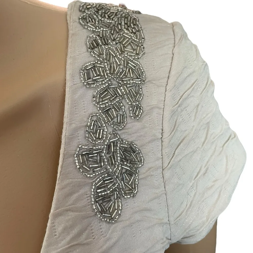 Free People Bringing Sexy Back Champagne Sparkly Textured Bodycon Mini Dress - Image 4