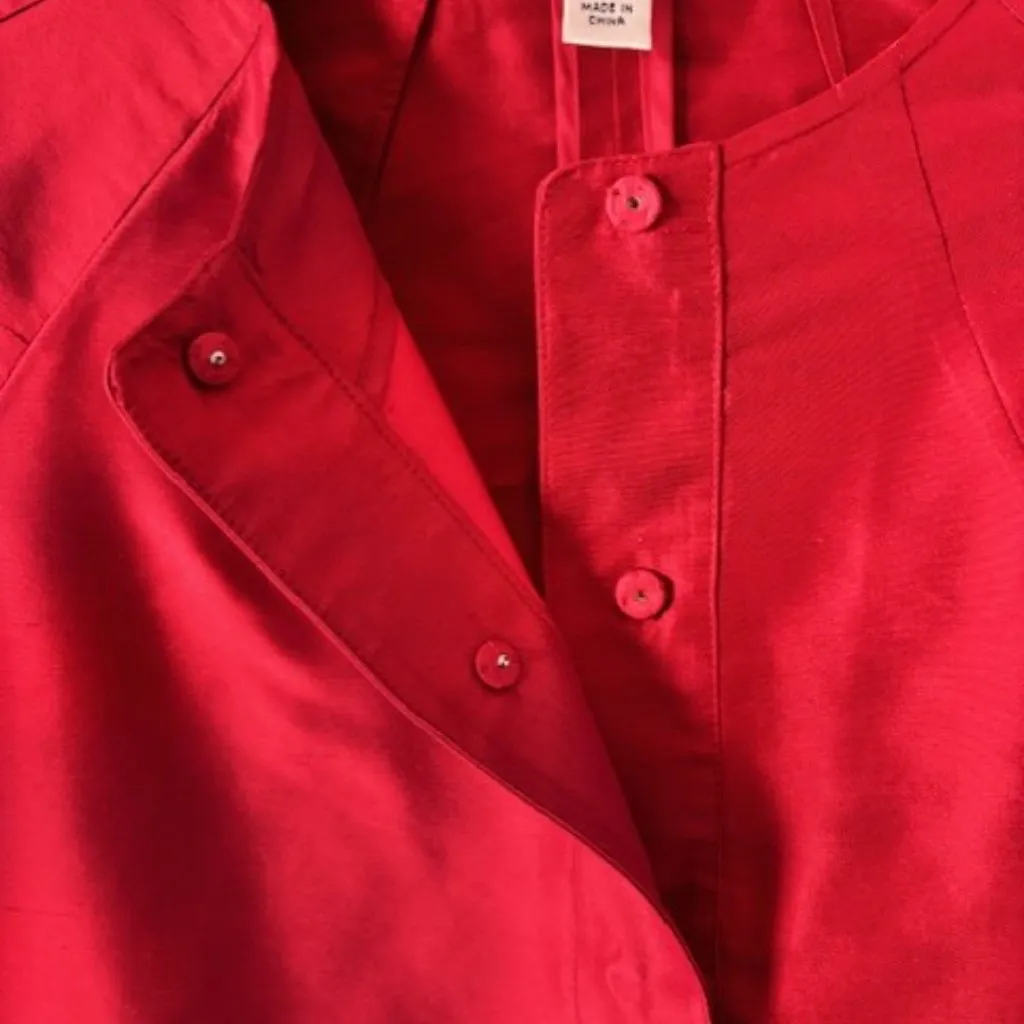 Talbots Red Silk Jacket 6 Snap Button Kimono Sleeve Front Pockets Holiday Luxe - Image 4