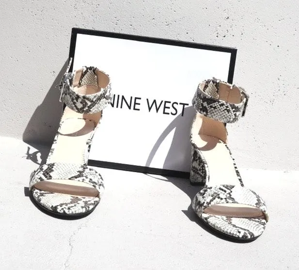 Snakeskin-Embossed Stack Heel Sandals - Image 4