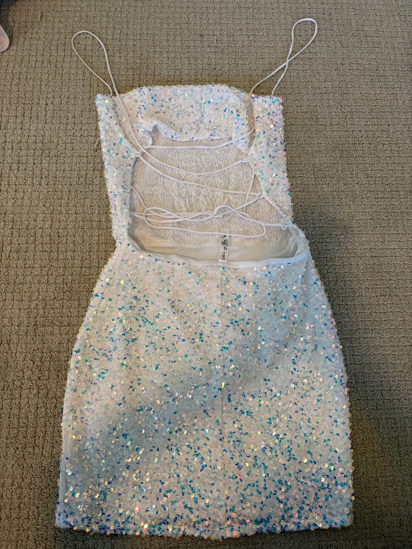 Lucy in the Sky Mini Dress White Sequin - Image 2