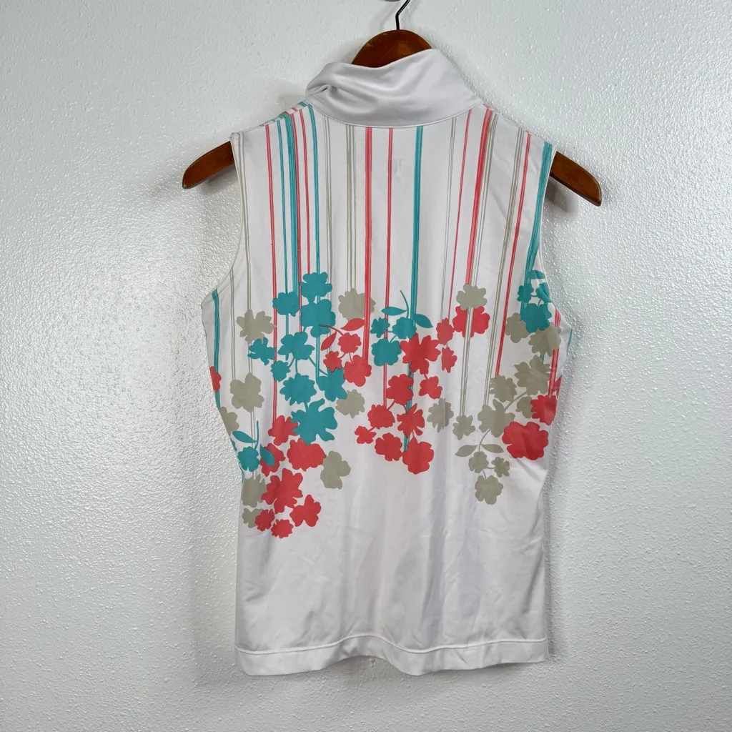 Tail Collared Sleeveless Floral Golf Shirt Small White - Image 2