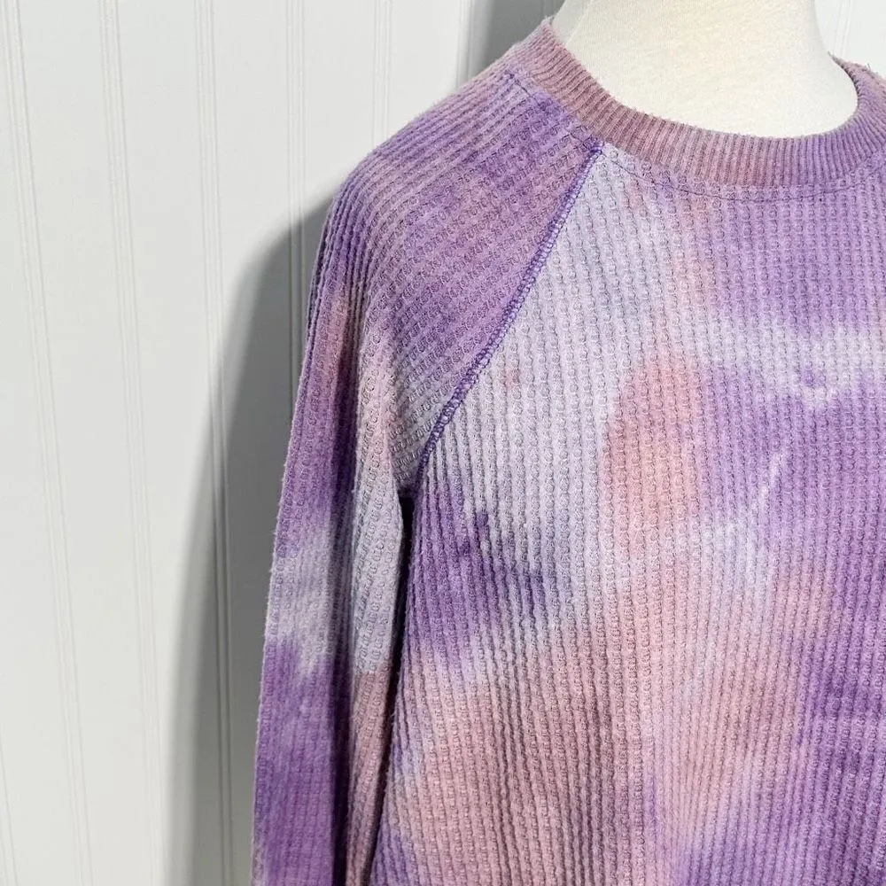 Wild Fable Women's Tie Dye Crew Neck Long Sleeve Henley Thermal Top Purple Sz XS - Image 3