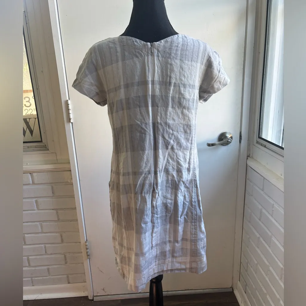 Eileen Fisher Linen Blend Boat Neck Checkered Shift‎ Dress small petite workwear - Image 6