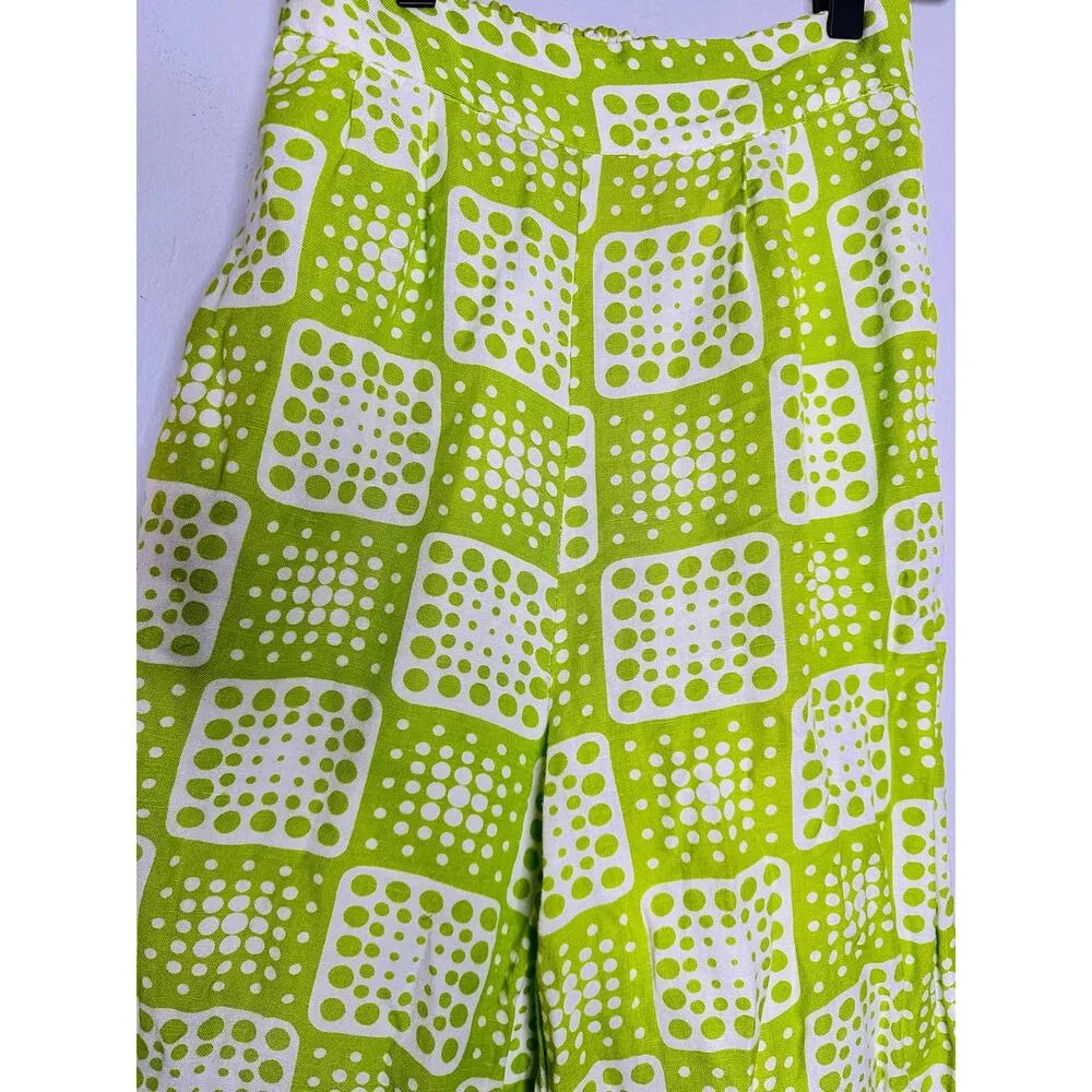 THE ODELLS Neon Green Tropical Linen Blend Loose Wide Leg Anna Pant Size Small - Image 9