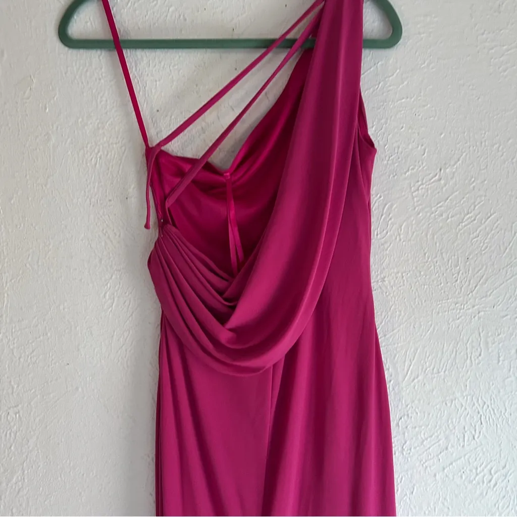 Mac Duggal Jersey One Shoulder Draped Back Gown Candy Pink Sz 4 - Image 5