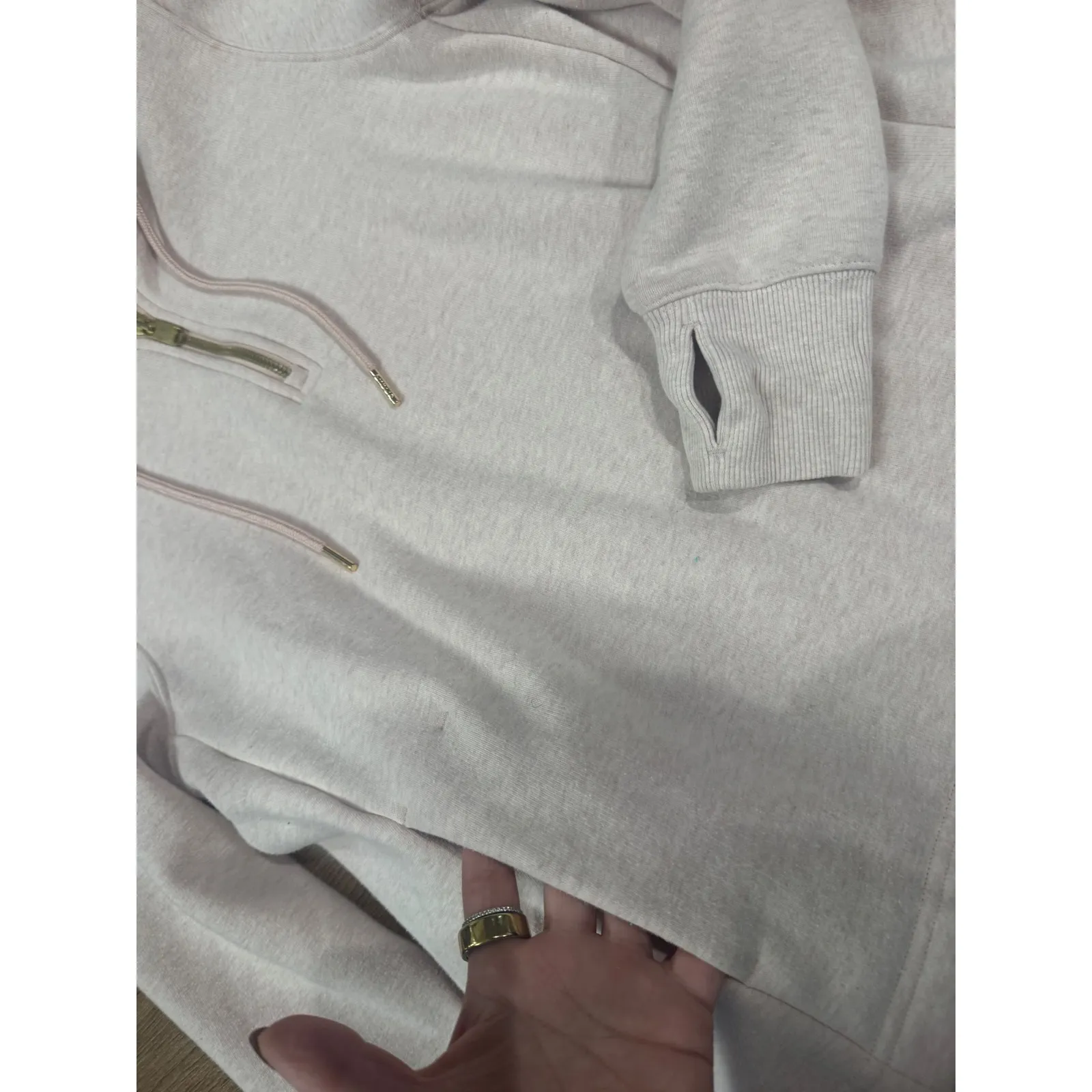 Athleta Pink Heathered Fleece Lined Quarter Zip Hoodie Thumbholes Size Small - Image 4