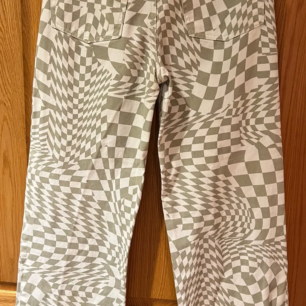 RSQ by Tilly’s Green & Off-White Wavy Check‎ Wide Leg Denim Jeans Size 26 - Image 10