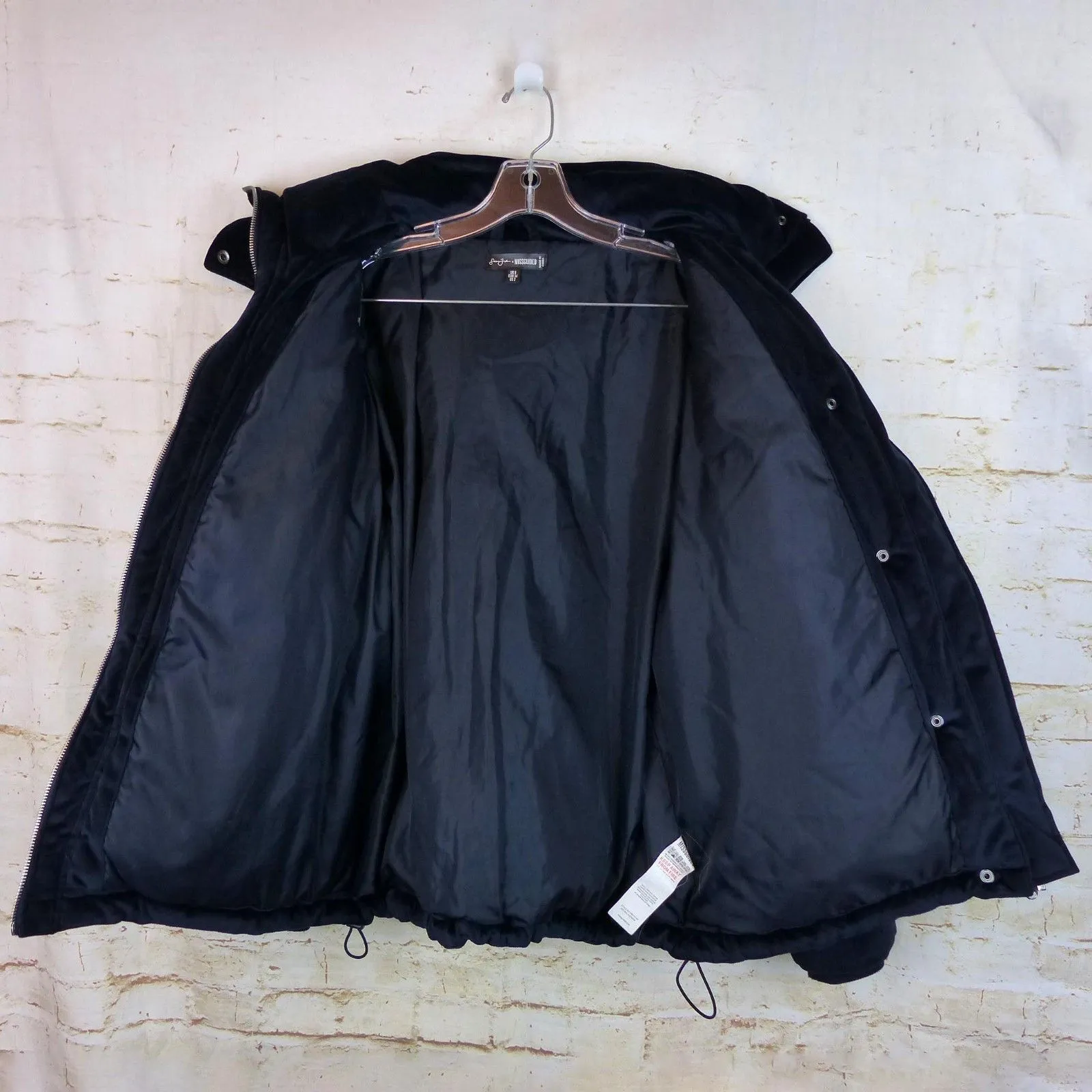 Sean John X Missguided Puffer Jacket Womens 2 US Navy Blue Velour Oversized Y2K - Image 14