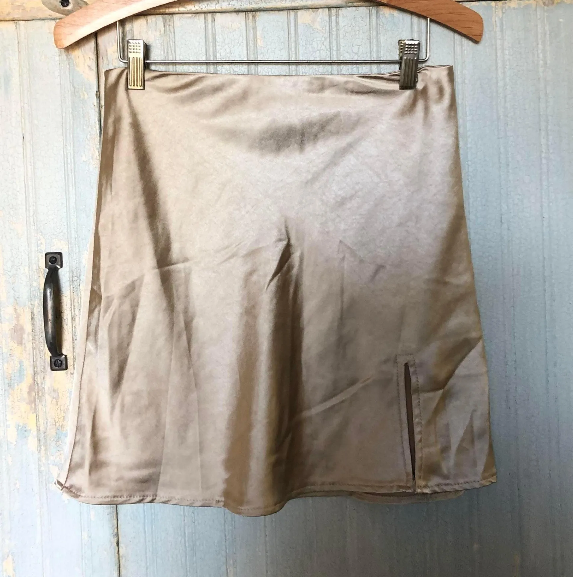 Gold Mini Skirt With Slit - Image 2