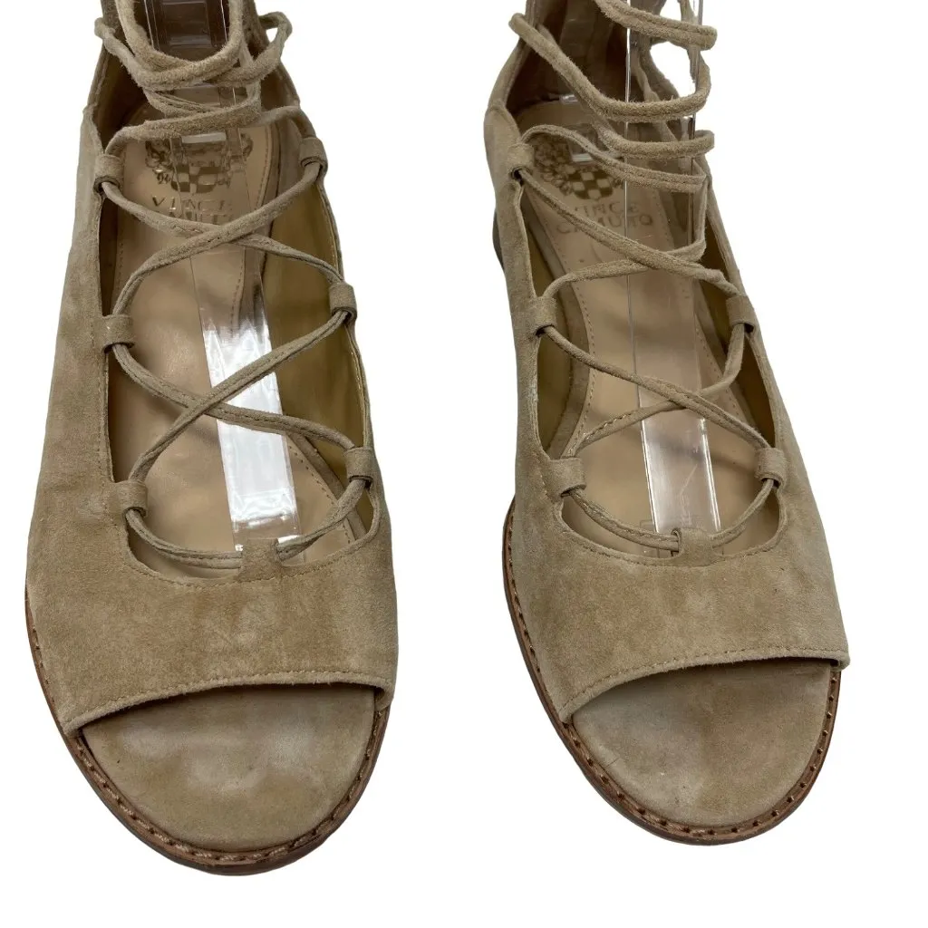 Vince Camuto Rochela Suede Wedge Size 7.5 Sandal Lace-up Tan Peep Toe - Image 4