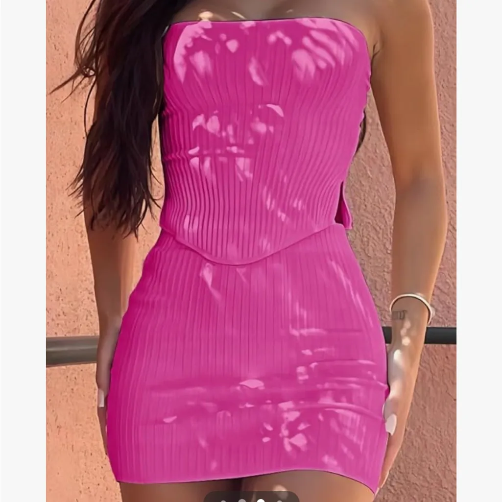Hot Pink Bodycon Two Piece Set! Tube Top & High-Waisted Mini - Image 6