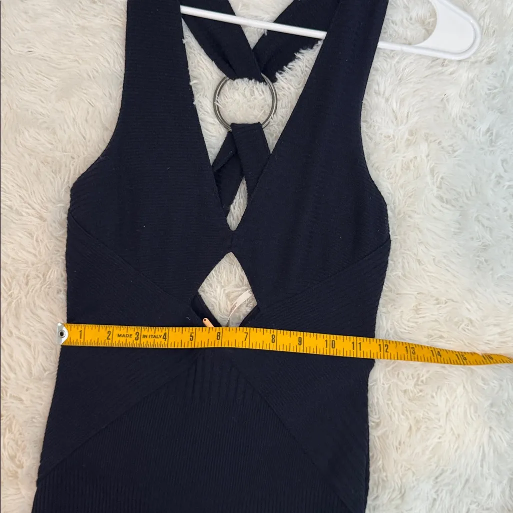 Free People All The Right Angles Knit Dress Navy Cutout Midi Size XS - Image 9
