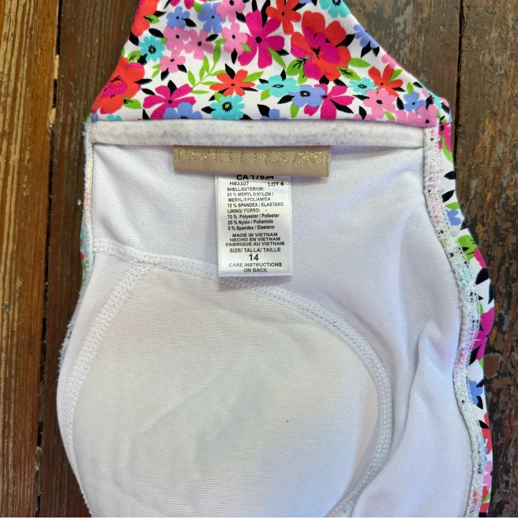 Beach House Floral Ruched Tie Bandeau Bikini Set Retro Tropical Swimwear12/14 💛🍄 Red Size 12 - Image 4