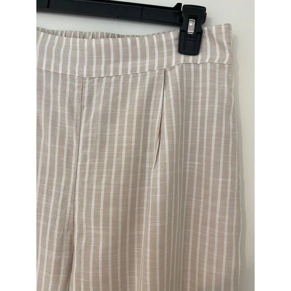 NWT Abercrombie & Fitch M 100% Cotton Tan White Stripe Pull On Wide Leg Pant - Image 5