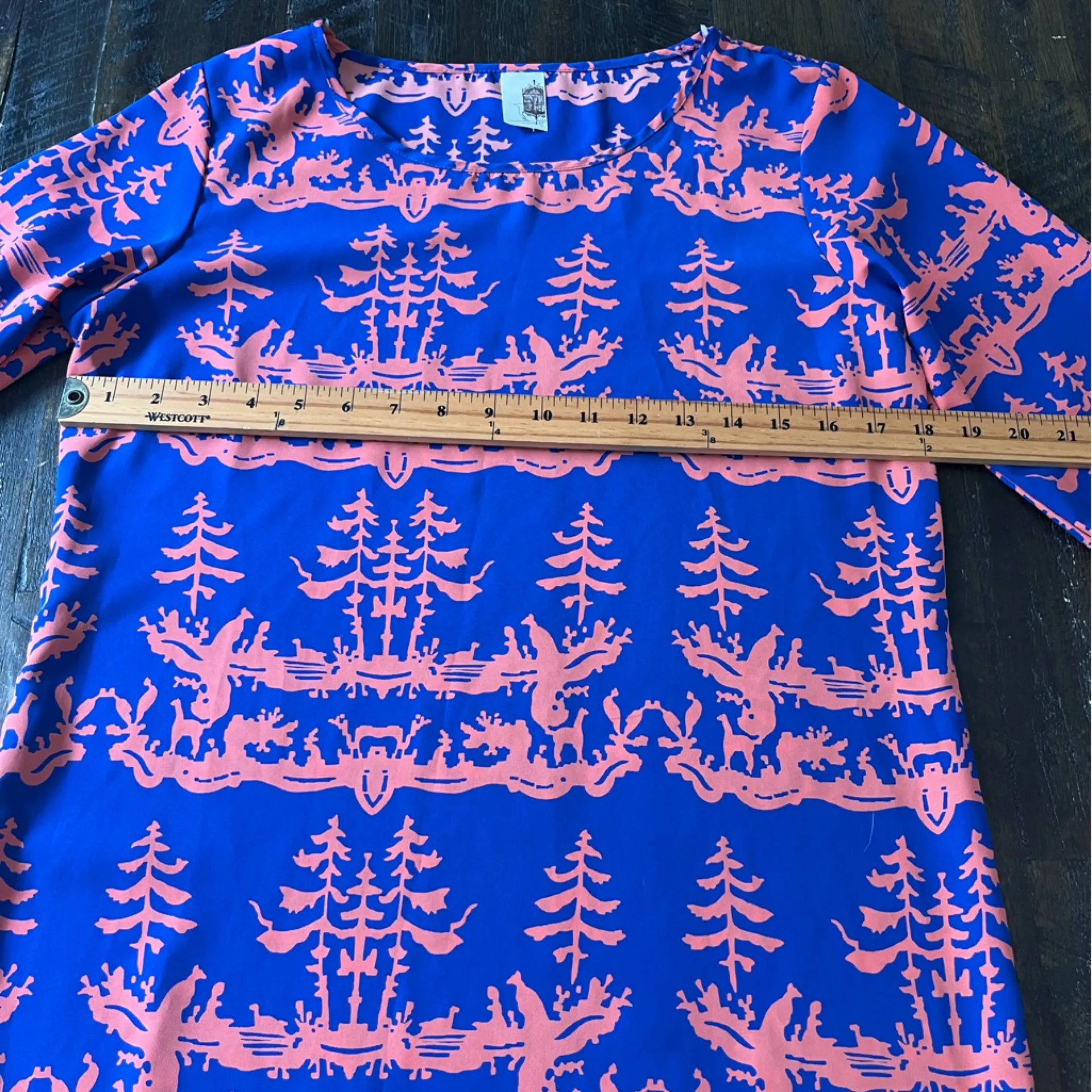 FRANCESCA’S Mini Shift Dress Abstract Trees Blue Pink Women’s Small - Image 9