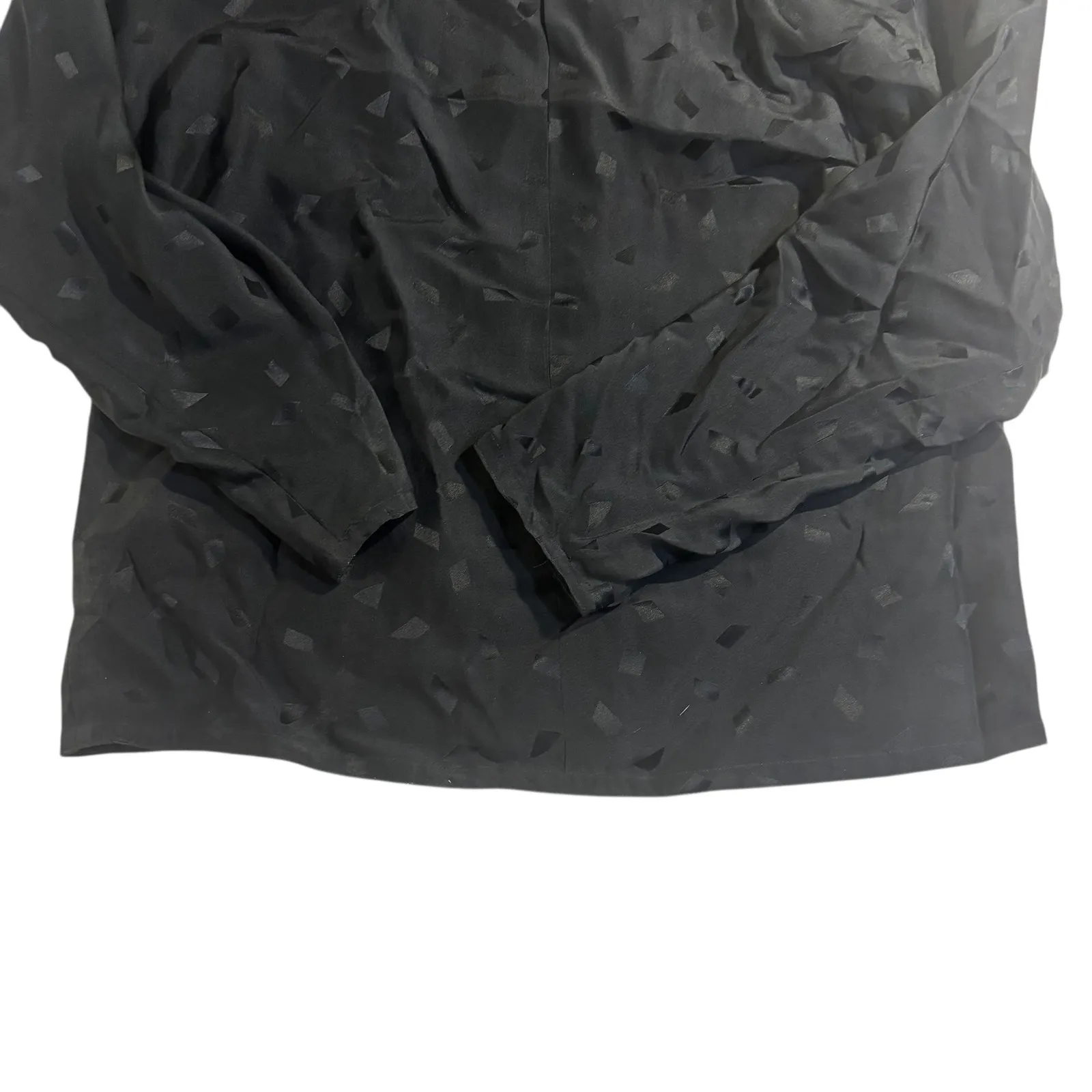 Evan-Picone Silk Blouse Long Sleeve Keyhole Neckline Black Diamond Pattern 8 - Image 4