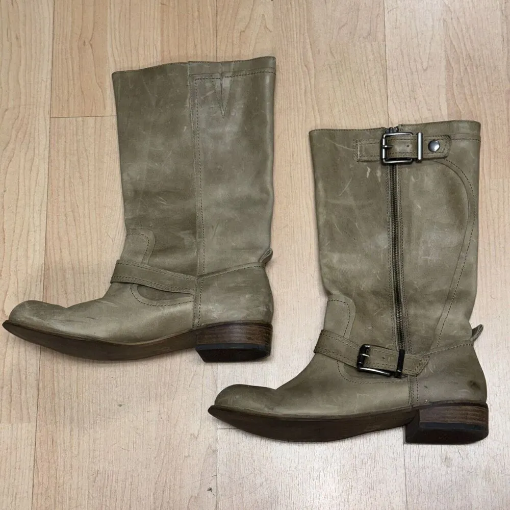 Ladies Gianni Bini Ride On Motorcycle Boots Distressed Camel Color Size 8M - Image 2