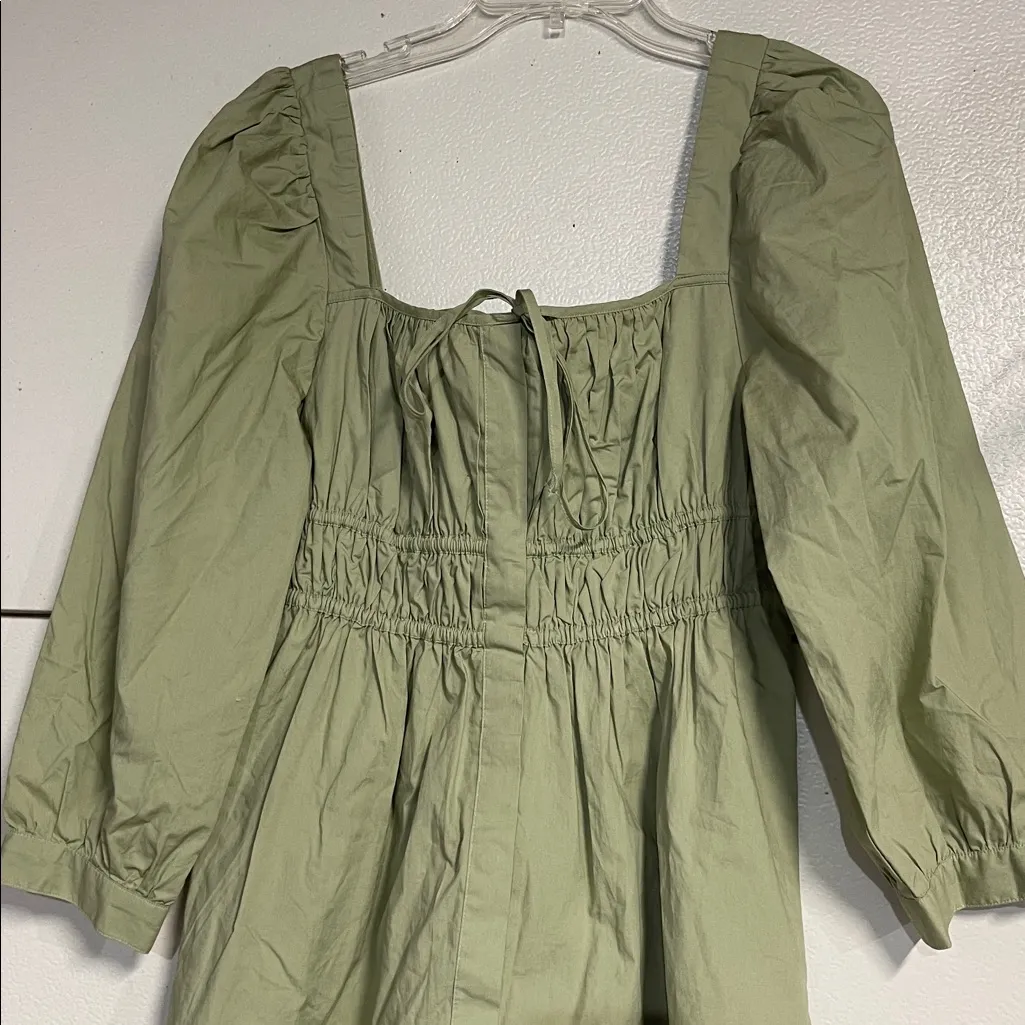 J CREW WOMENS CINCHED WAIST COTTON POPLIN DRESS GREEN 12 PETITE BG485 - Image 4