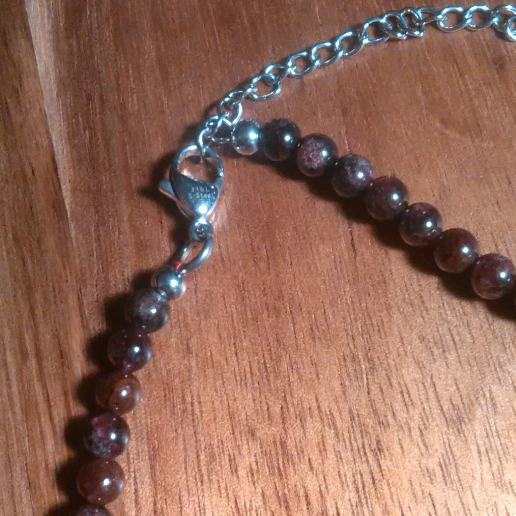 Mozambique Garnet Stainless Steel Beaded Necklace - Image 7