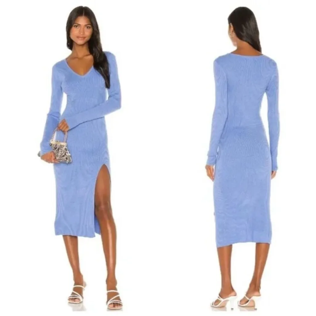 Song of Style Laire Rib Knit Midi Dress Merino Wool Blend Cornflower Blue Small - Image 2
