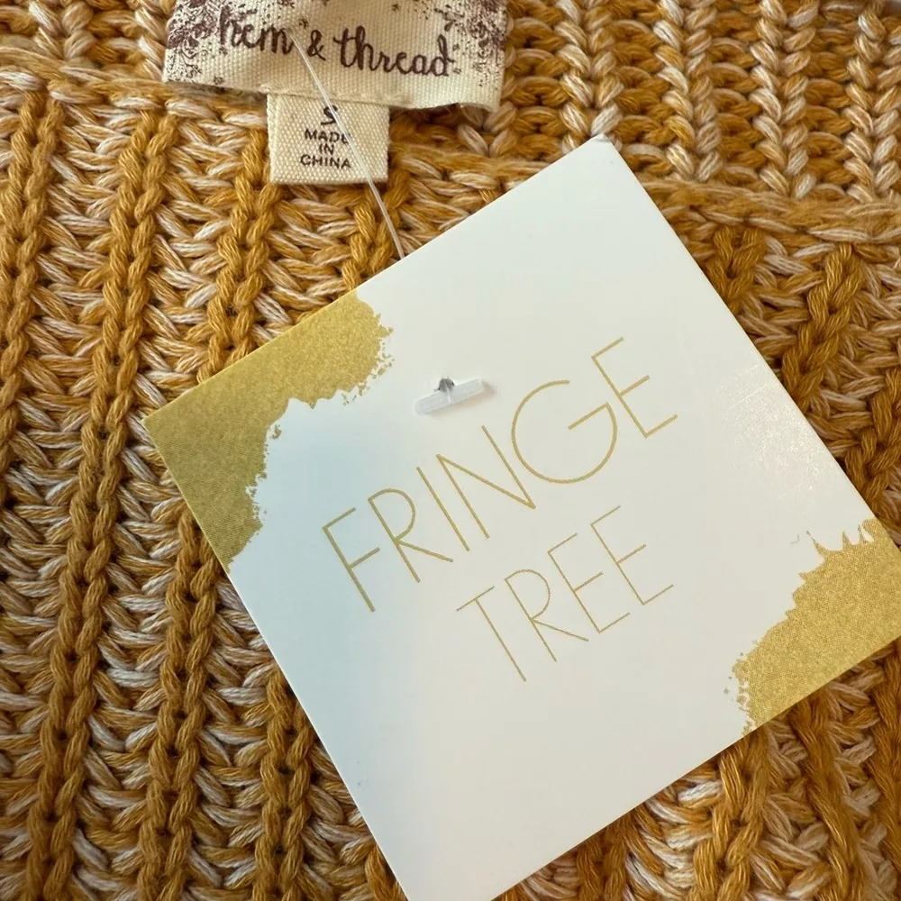 Hem & Thread Yellow Orange Crew Neck Sweater with Ribbed Texture - Image 8