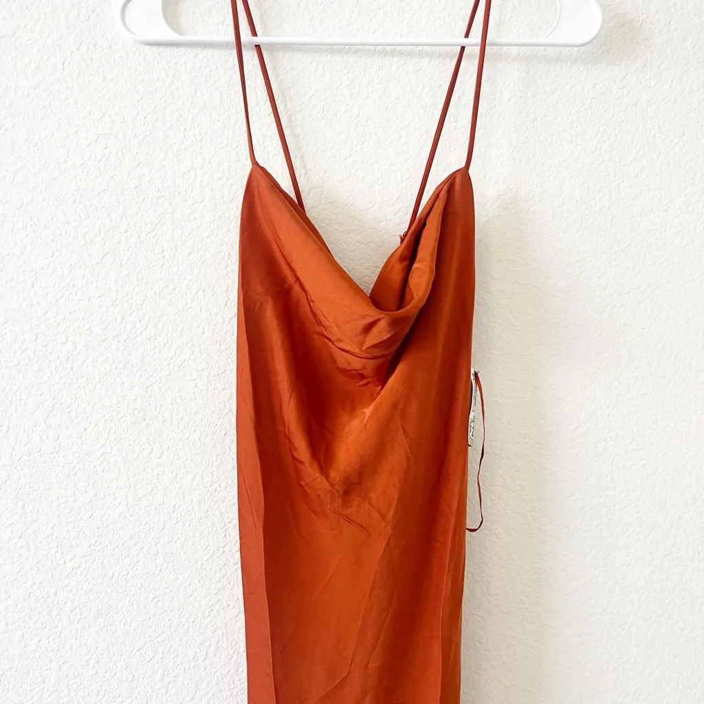 ASTR The Label Gaia Orange Rust Cowl Neck Satin Midi Slip‎ Dress Sz M Revolve - Image 5