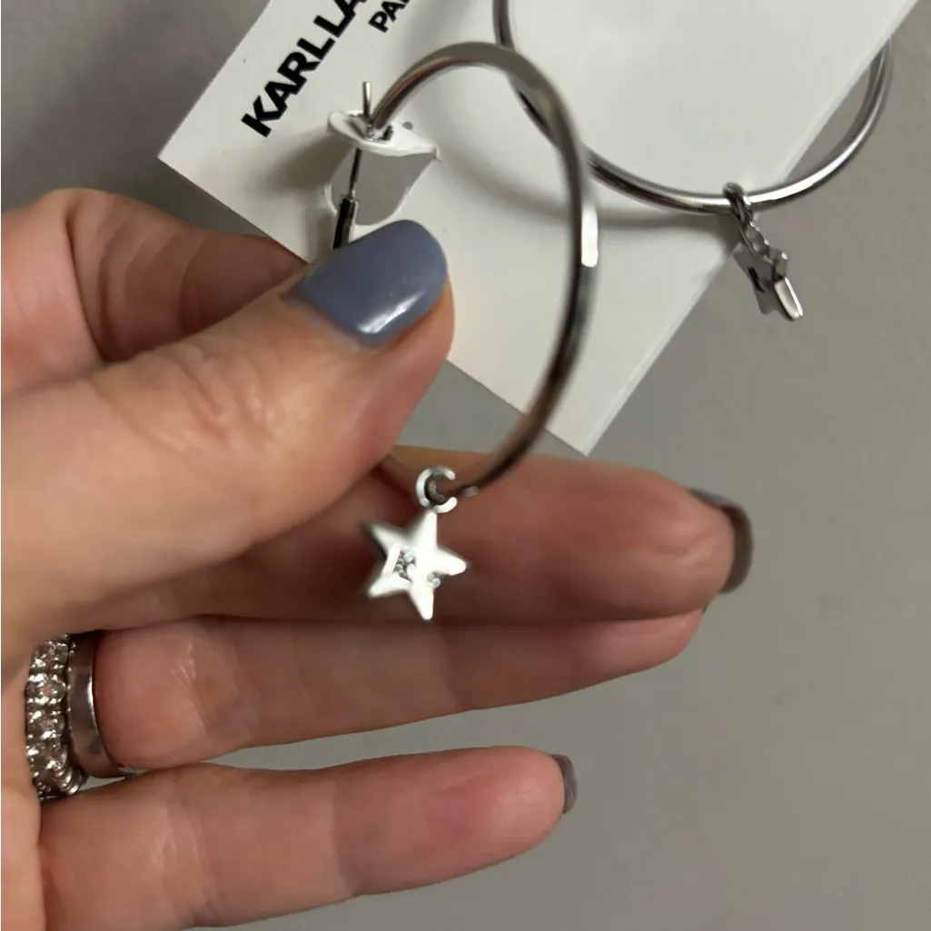 Karl Lagerfeld Silver Star Charm Hoops - Image 2