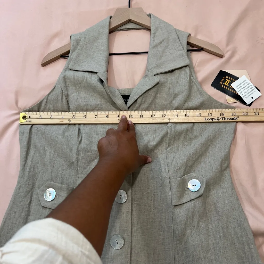 Virgo II Khaki Linen Blend Button Front Collared Sleeveless Maxi Dress Size 12 Tan - Image 14