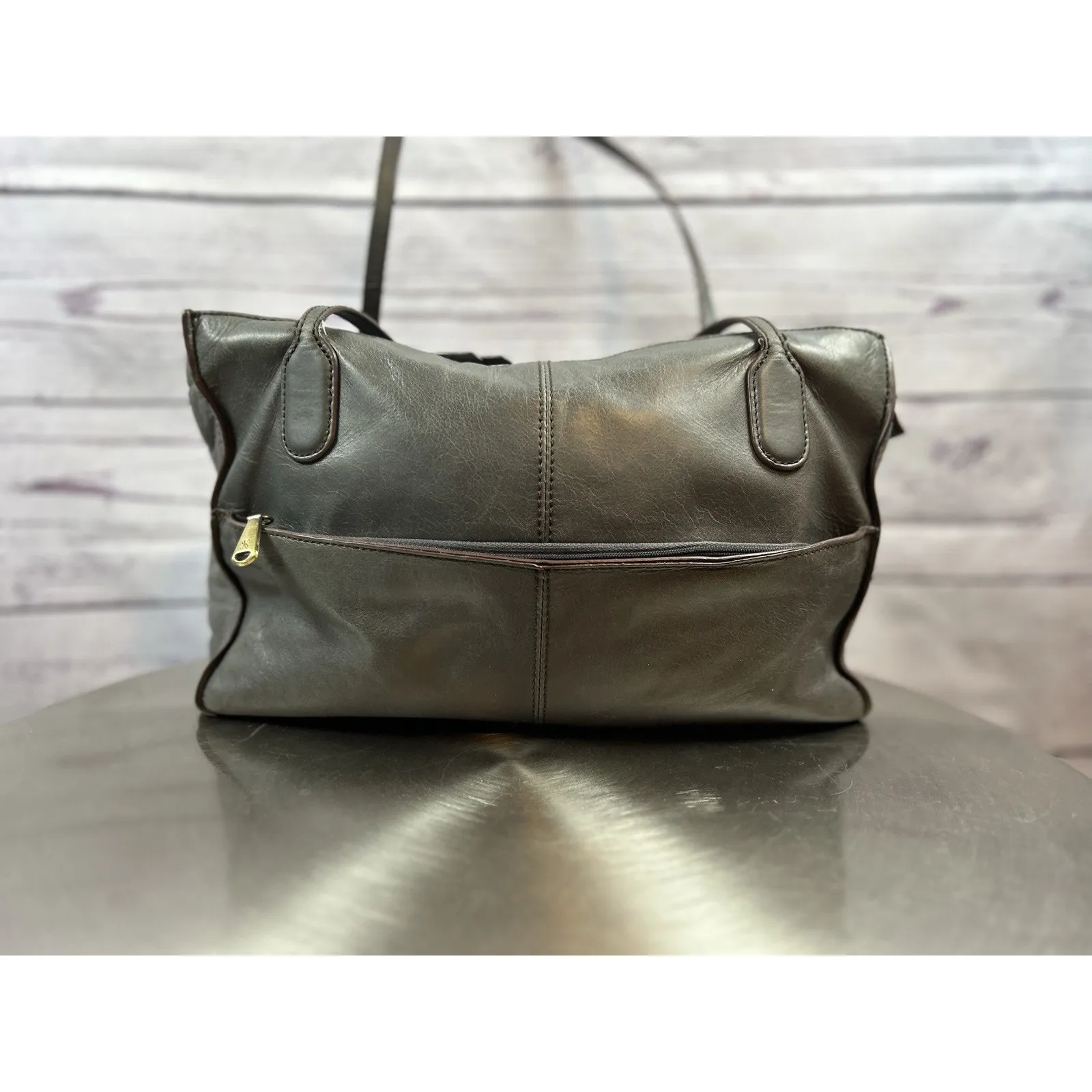 Hobo International Friar Gray Leather Carryall Tote Shoulder Bag Satchel Purse - Image 2