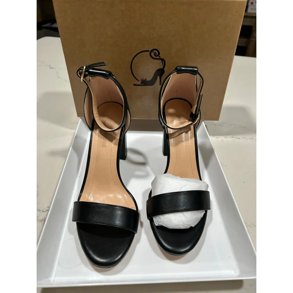 NEW Heels Open Toe Ankle Strap Chunky High Heel Pumps 3.35” 9.5 Black - Image 4