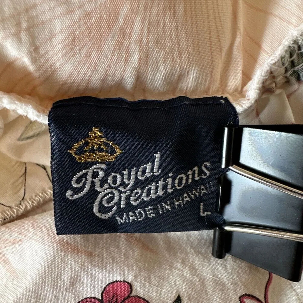 Royal Creations Womens Neutral Color Floral Hawaiian Dress Size L Cotton Pocket Size L - Image 9