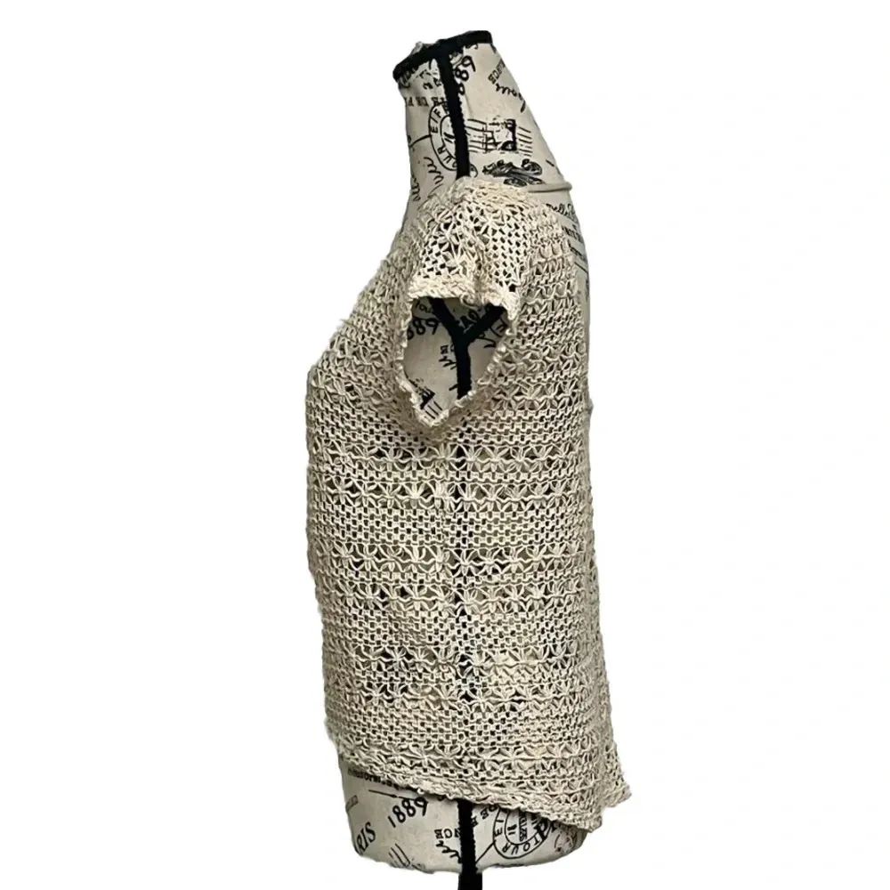 Full Tilt Tan Crochet Sheer Crop Top Boho Peasent Beachy Peasant S Open Back - Image 3