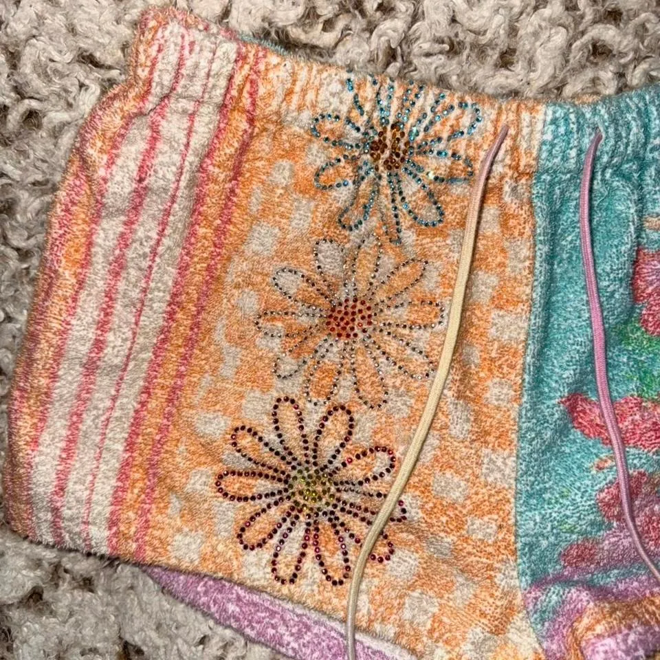 RARE Free People Terrycloth Colorful Shorts Crystal Boho Size Small - Image 2