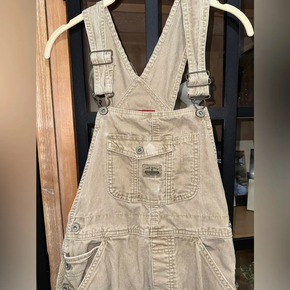 Vintage 2000 Old Navy Overalls corduroy khaki beige long adjustable y2k utility - Image 5