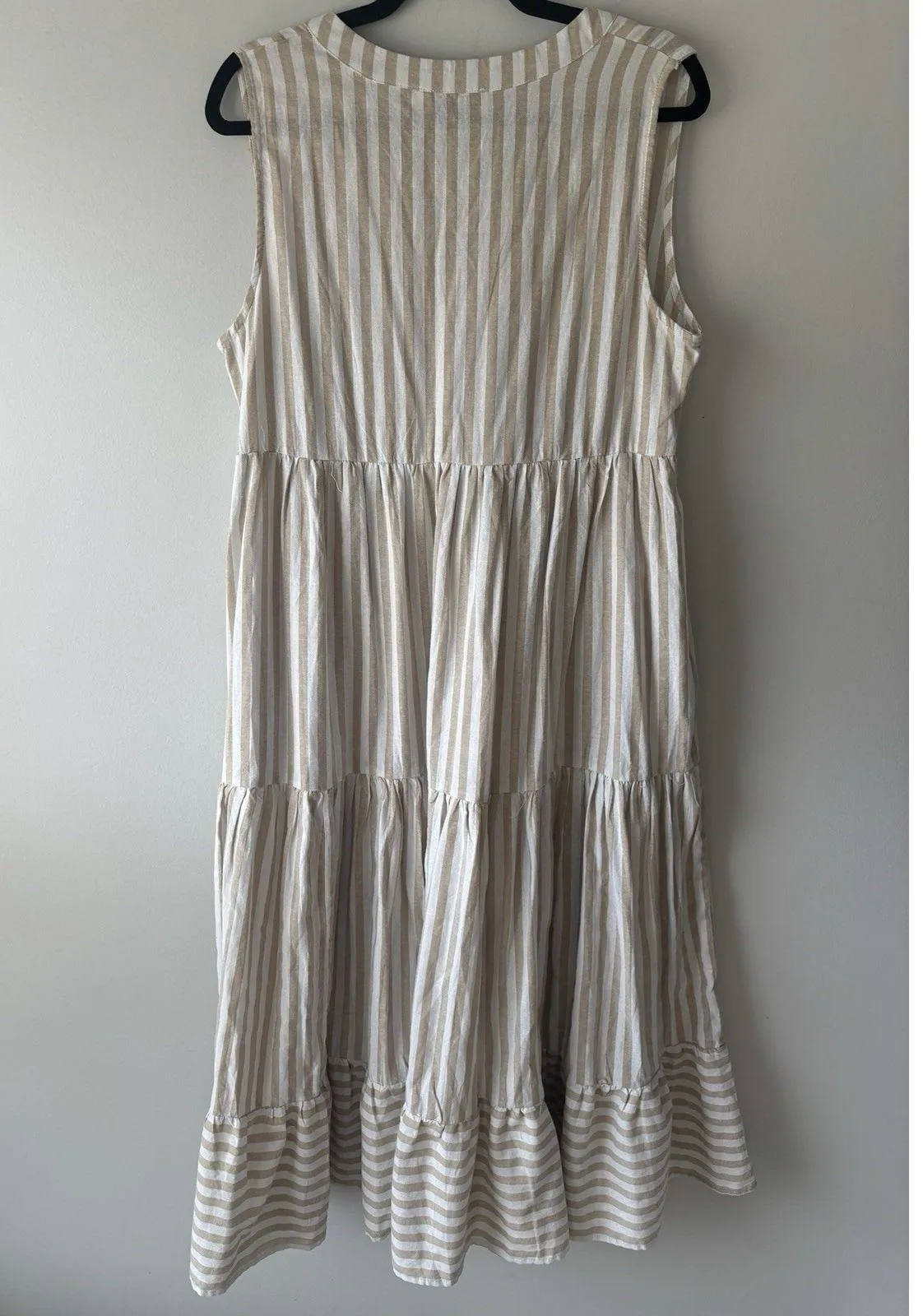 Petal + Pup Women's Tan White Striped V-Neck Sleeveless Tiered Midi Dress Size 8 - Image 8